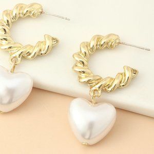 Twisted Hoops w/ Pearl Heart Pendant (Post Style)